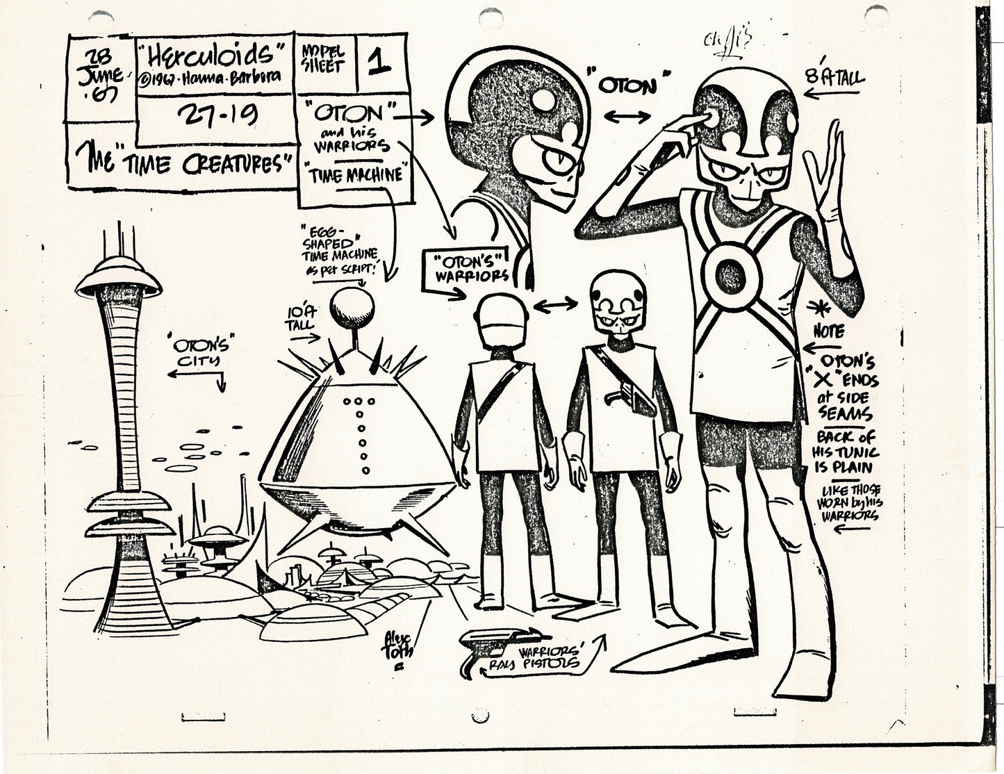 Herculoids 1967 Alex Toth Production Model Sheet Copy Lot of 16 Pages from Hanna Barbera