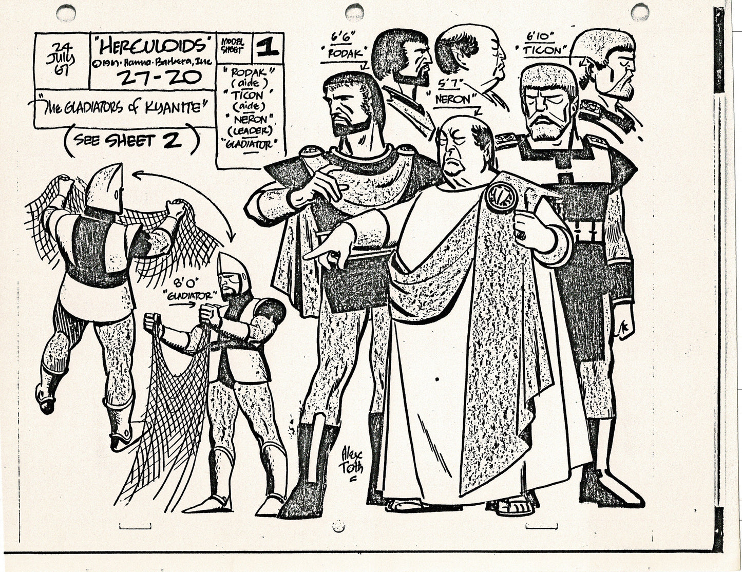 Herculoids 1967 Alex Toth Production Model Sheet Copy Lot of 16 Pages from Hanna Barbera