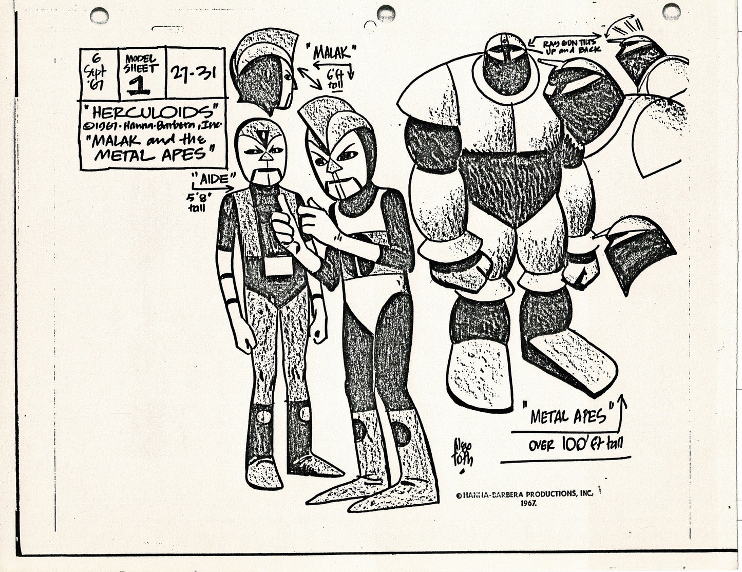 Herculoids 1967 Alex Toth Production Model Sheet Copy Lot of 16 Pages from Hanna Barbera