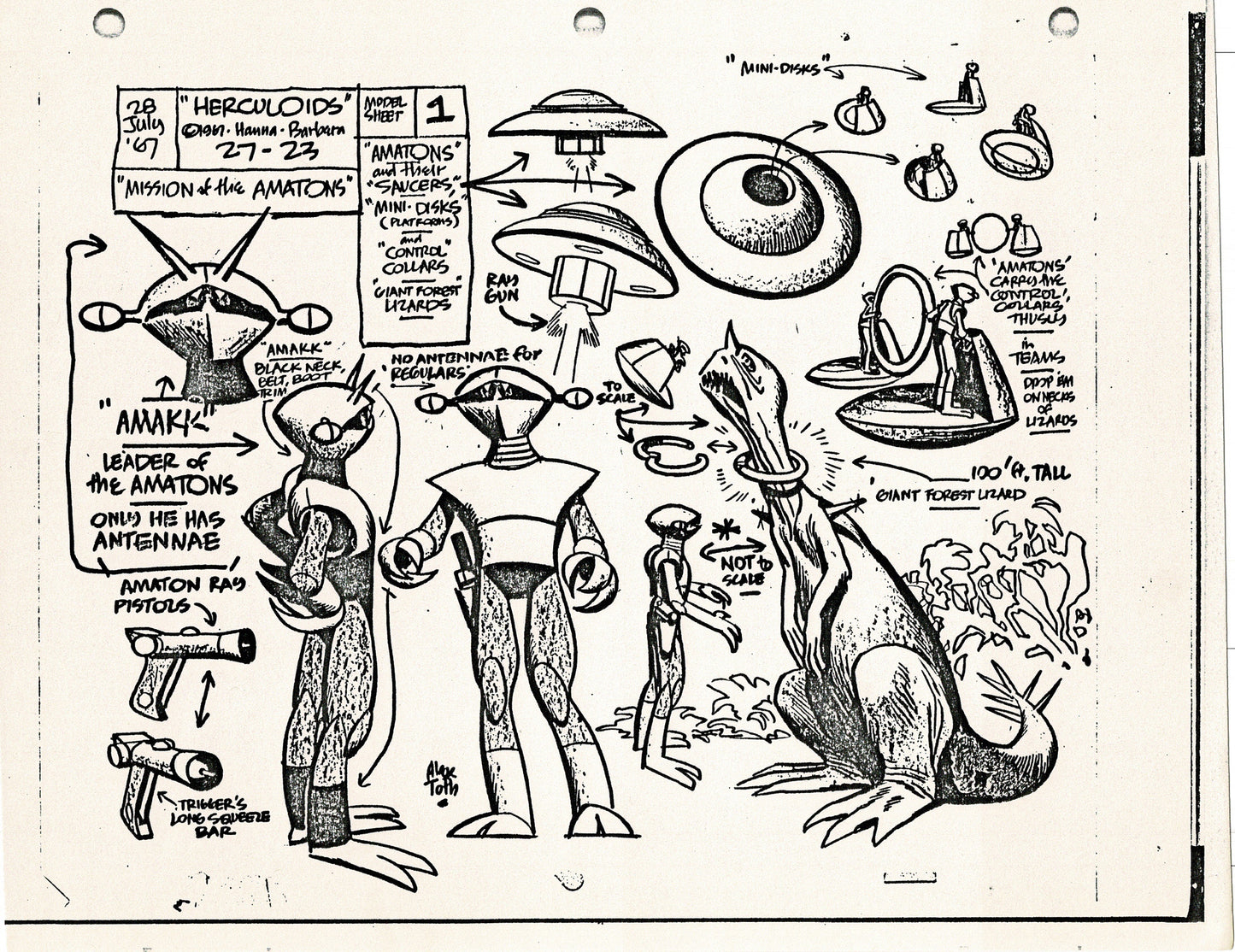 Herculoids 1967 Alex Toth Production Model Sheet Copy Lot of 16 Pages from Hanna Barbera
