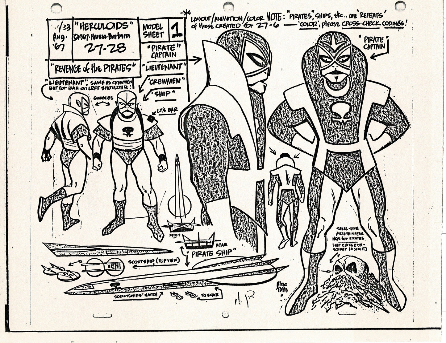 Herculoids 1967 Alex Toth Production Model Sheet Copy Lot of 16 Pages from Hanna Barbera