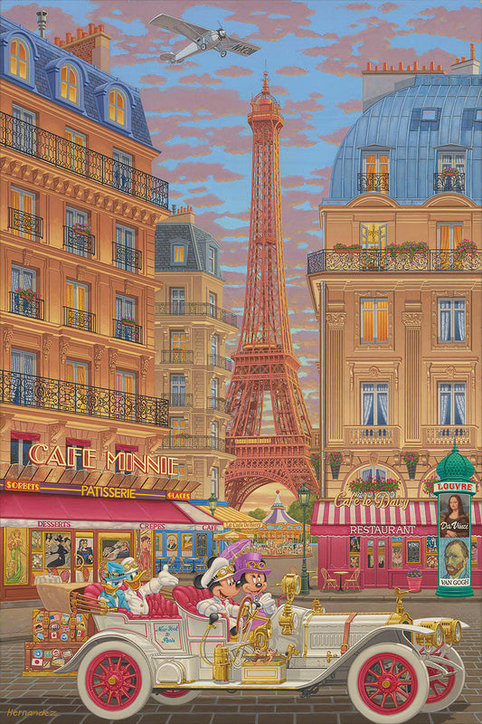 Mickey Mouse Walt Disney Fine Art Manuel Hernandez Signed Limited Edition Print of 195 on Canvas "New York to Paris" Regular Edition