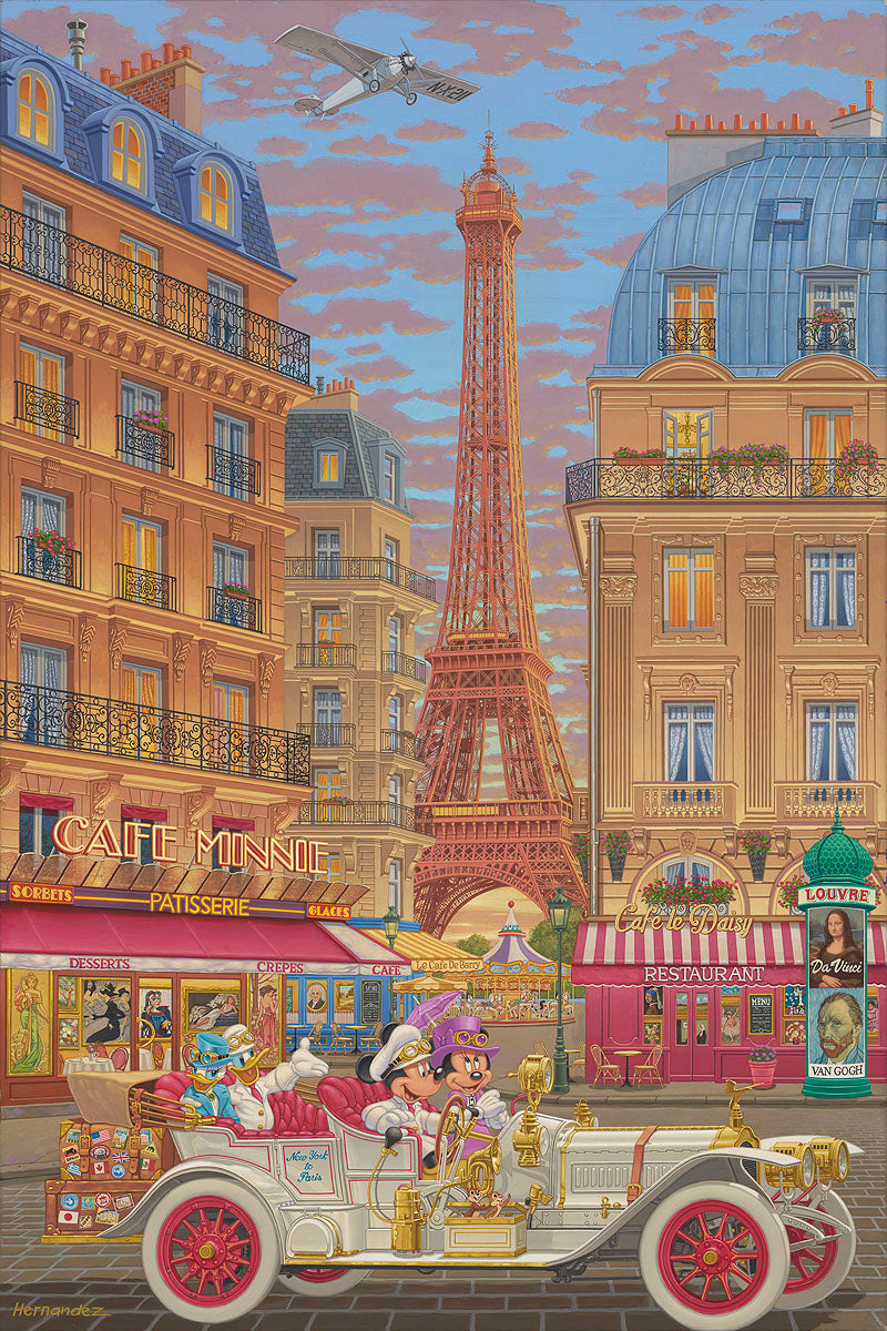 Mickey Mouse Walt Disney Fine Art Manuel Hernandez Signed Limited Edition Print of 95 on Canvas "New York to Paris" PREMIERE Edition