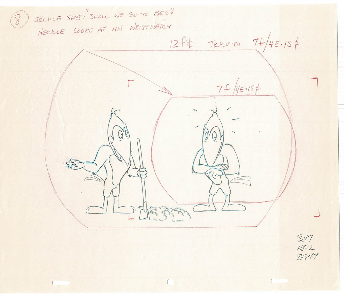 Heckle and Jeckle Lot of 2 Production Animation Cel Drawings Filmation 1979-80 F-57