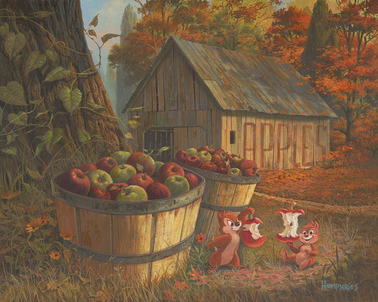 Chip N Dale Walt Disney Fine Art by Michael Humphries Signed Limited Edition Canvas Print of 195 An Apple A Day, Play, Play, Play