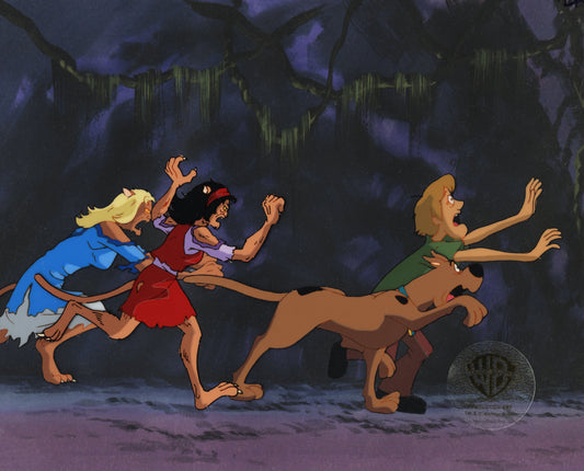 Scooby Doo and Shaggy with Lena and Simone Production Animation Art Cel Setup and FOUR Matching Production Drawings Hanna Barbera 1998