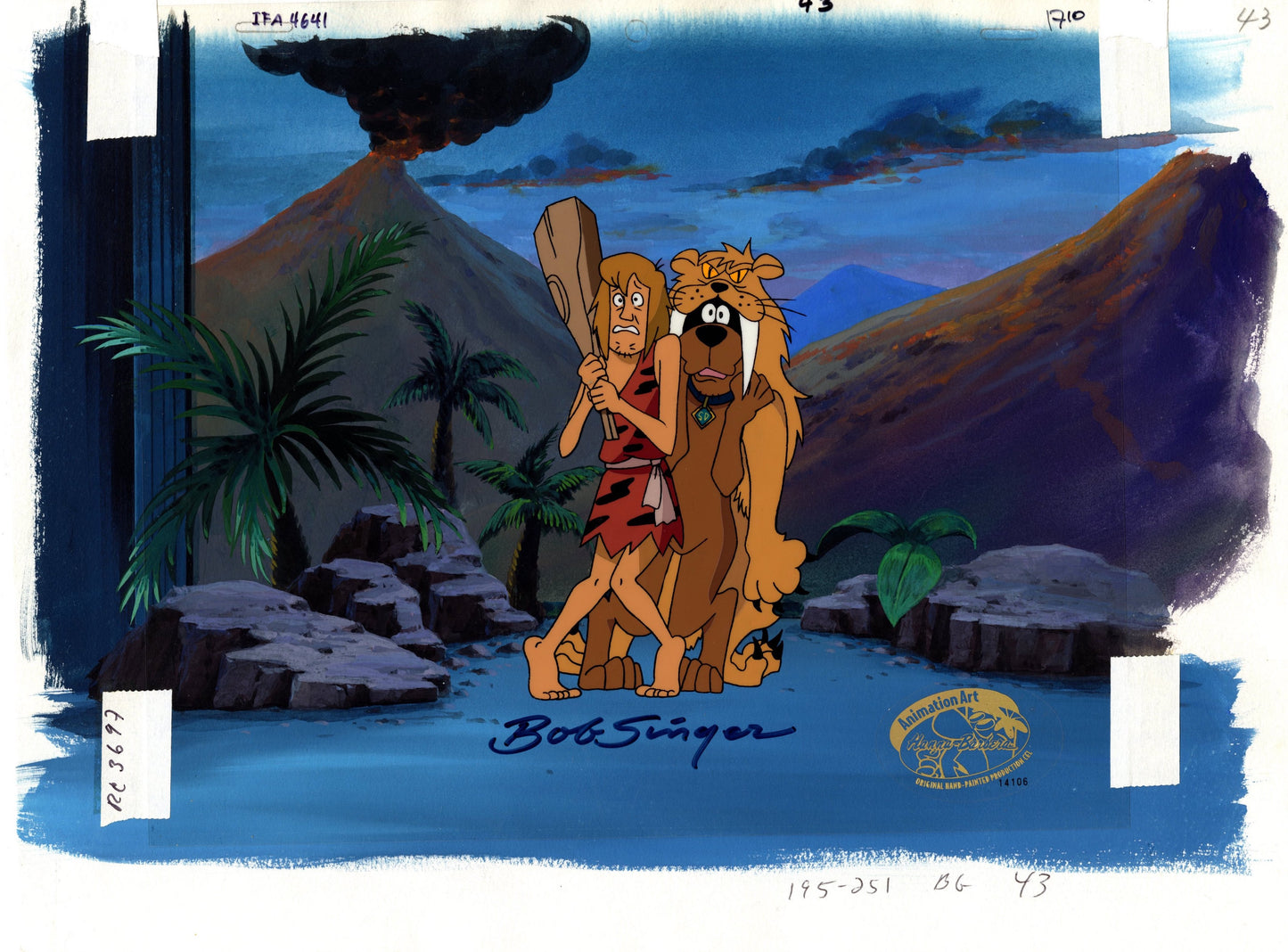 Scooby Doo and Shaggy The Witch's Ghost Key Master Setup - Production Animation Cel AND Original Background WITH Matching Production Drawing from Hanna Barbera Signed by Bob Singer 1999