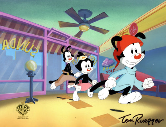 ANIMANIACS! Key Master Setup Production Animation Cels and Background WITH Drawing from Warner Brothers 1993-8 SIGNED by Animaniacs Creator Tom Ruegger