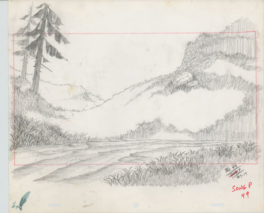 Heidi's Song Production Animation Background Drawing from Hanna Barbera 1982 b3113