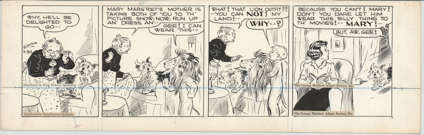 Cap Stubbs and Tippie Original Ink Daily Comic Strip Art Signed and Drawn by Edwina Dumm 1946 8-493