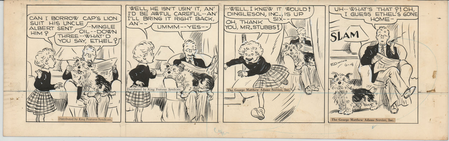 Cap Stubbs and Tippie Original Ink Daily Comic Strip Art Signed and Drawn by Edwina Dumm 1946 8-496