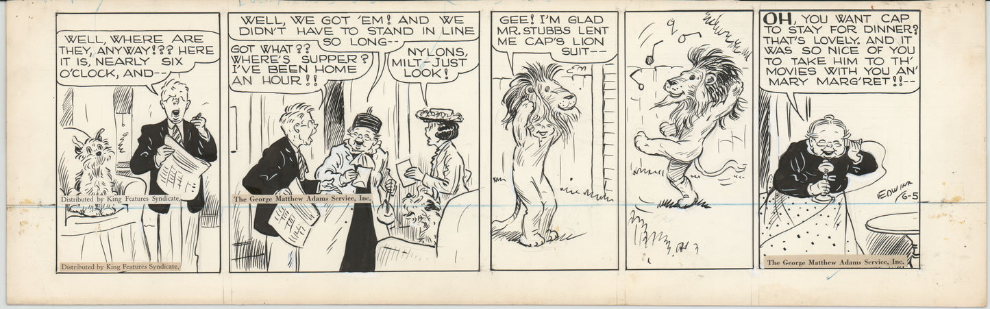 Cap Stubbs and Tippie Original Ink Daily Comic Strip Art Signed and Drawn by Edwina Dumm 1946 8-497