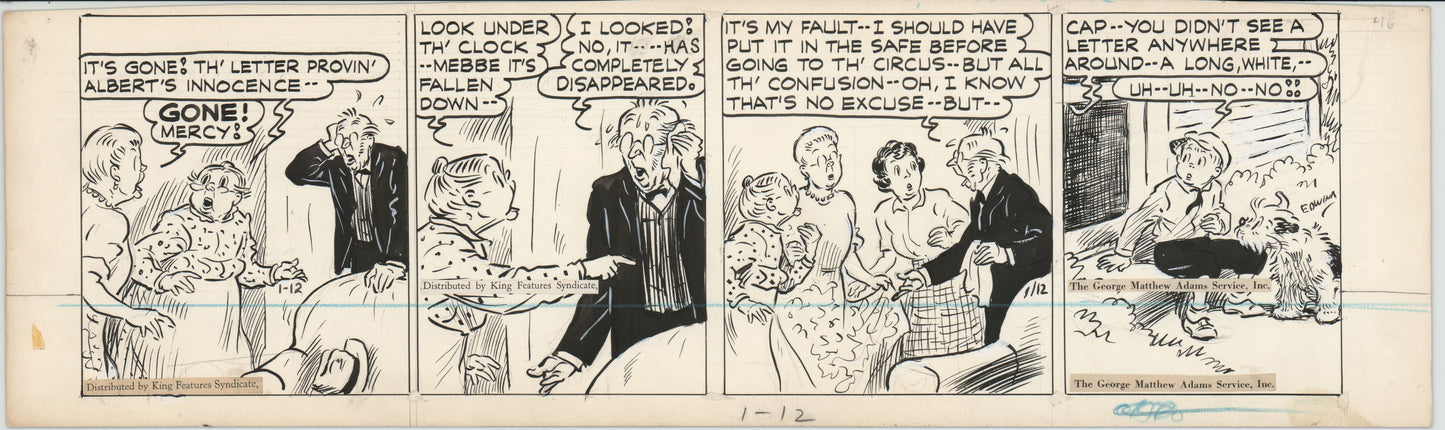 Cap Stubbs and Tippie Original Ink Daily Comic Strip Art Signed and Drawn by Edwina Dumm 1946 8-507