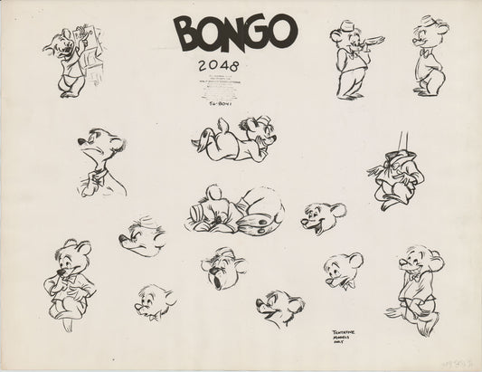 Bongo the Bear from Fun and Fancy Free by Walt Disney Productions and Animation Model Sheet from 1947 8-605
