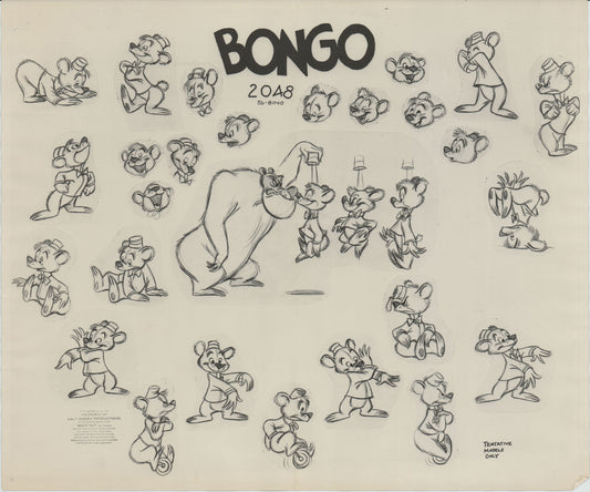 Bongo the Bear from Fun and Fancy Free by Walt Disney Productions and Animation Model Sheet from 1947 8-606