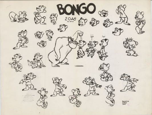 Bongo the Bear from Fun and Fancy Free by Walt Disney Productions and Animation Model Sheet from 1947 8-607