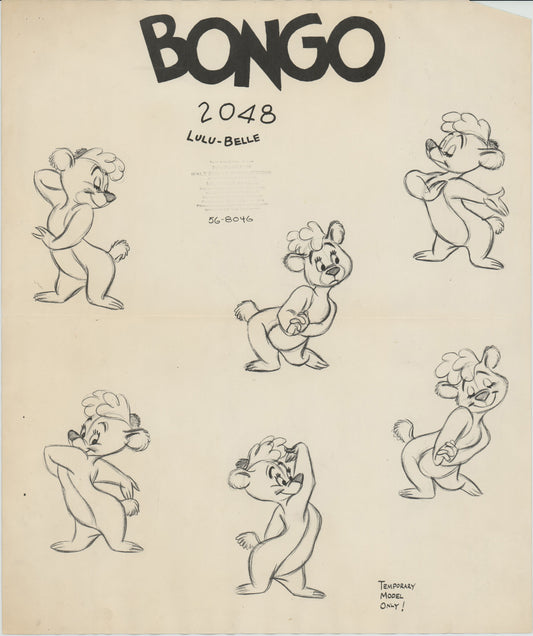 Lulu-Belle from the Bongo the Bear Segment from Fun and Fancy Free by Walt Disney Productions and Animation Model Sheet from 1947 8-611