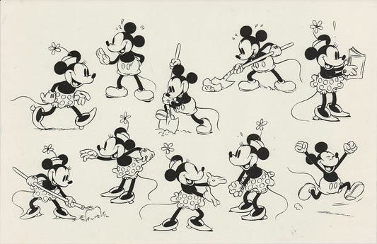 Mickey Mouse and Minnie Mouse Walt Disney Litho Production Mimeograph Animation Model Sheet A139
