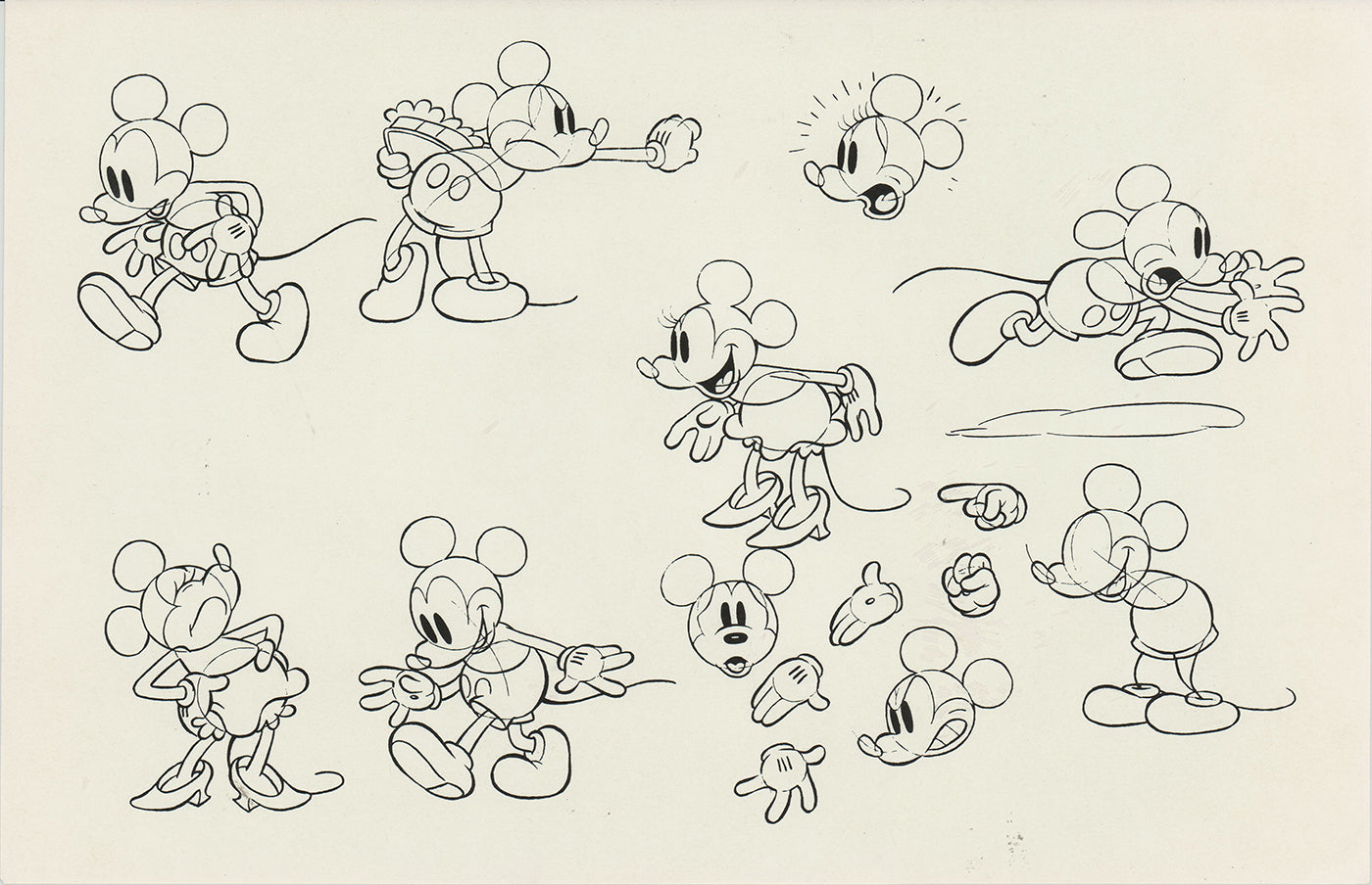 Mickey Mouse and Minnie Mouse Walt Disney Litho Production Mimeograph Animation Model Sheet A141