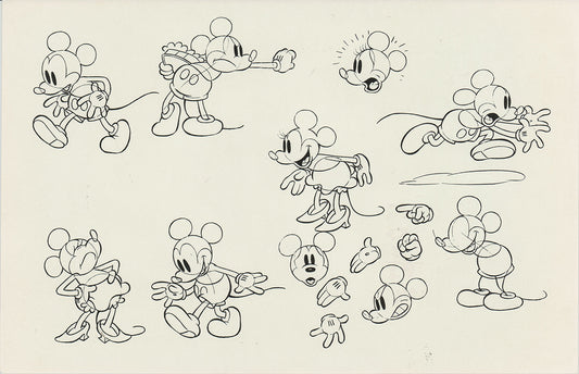 Mickey Mouse and Minnie Mouse Walt Disney Litho Production Mimeograph Animation Model Sheet A141