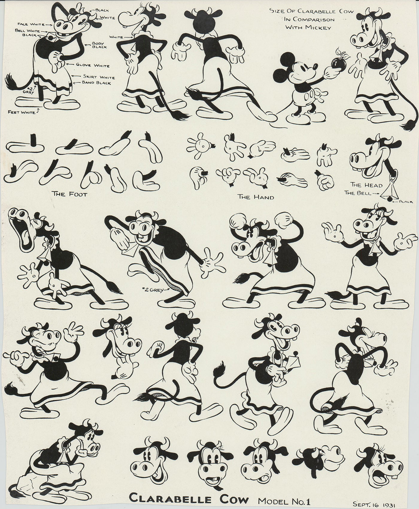 Clarabelle Cow Walt Disney Litho Production Mimeograph Animation Model Sheet A143