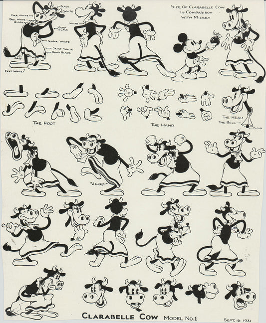 Clarabelle Cow Walt Disney Litho Production Mimeograph Animation Model Sheet A143