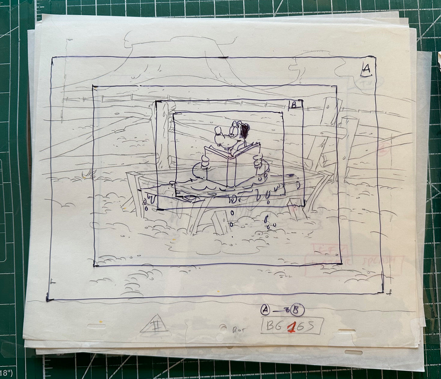 GOOFY Goof Troop Disney Animation Cartoon Line Cel n Background 1992 spc