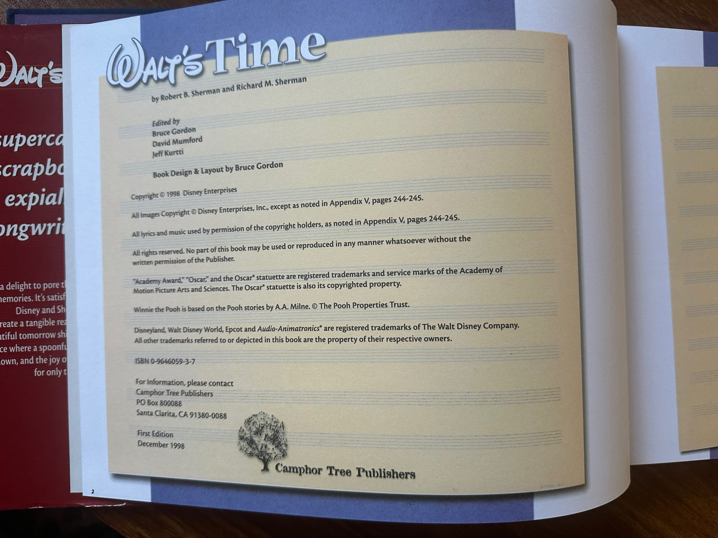 Walt's Time HC book Sherman & Sherman Disney 1998 1st Edition Marc Davis's COPY