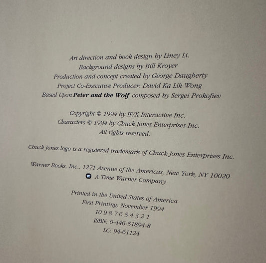 Chuck Jones Peter and the Wolf Book Animation 1994 Signed by Linda Jones