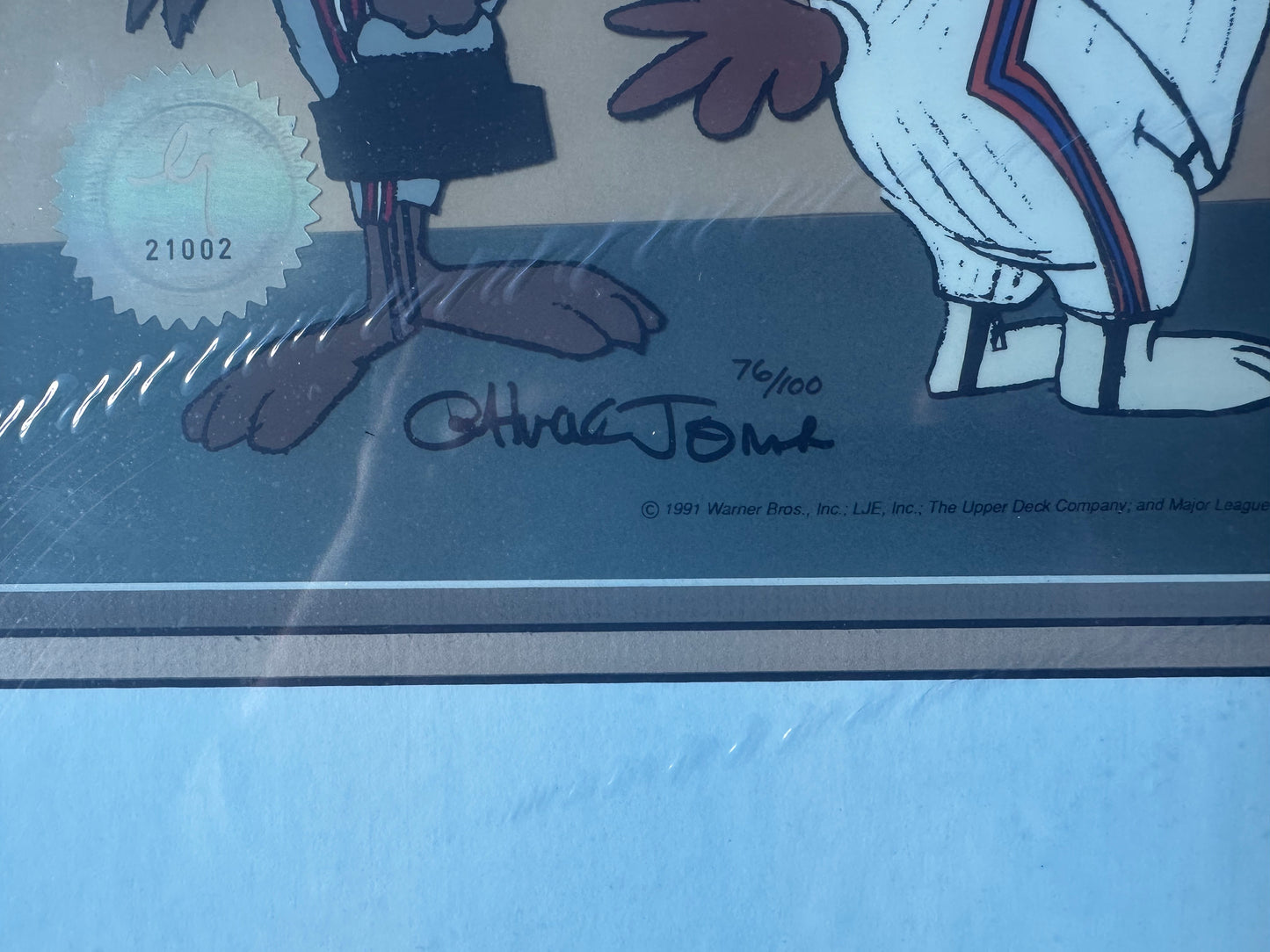 Chuck Jones SIGNED Wile E Coyote and Sam MLB Baseball Limited Edition Cel Looney Tunes Warner Brothers 1991 OH
