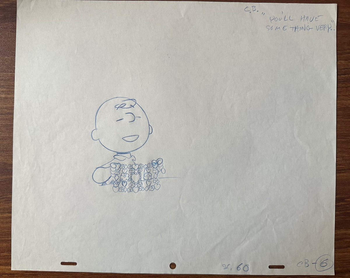Charlie Brown Be My Valentine Holiday PEANUTS Cel Drawing 1975 Schulz 508