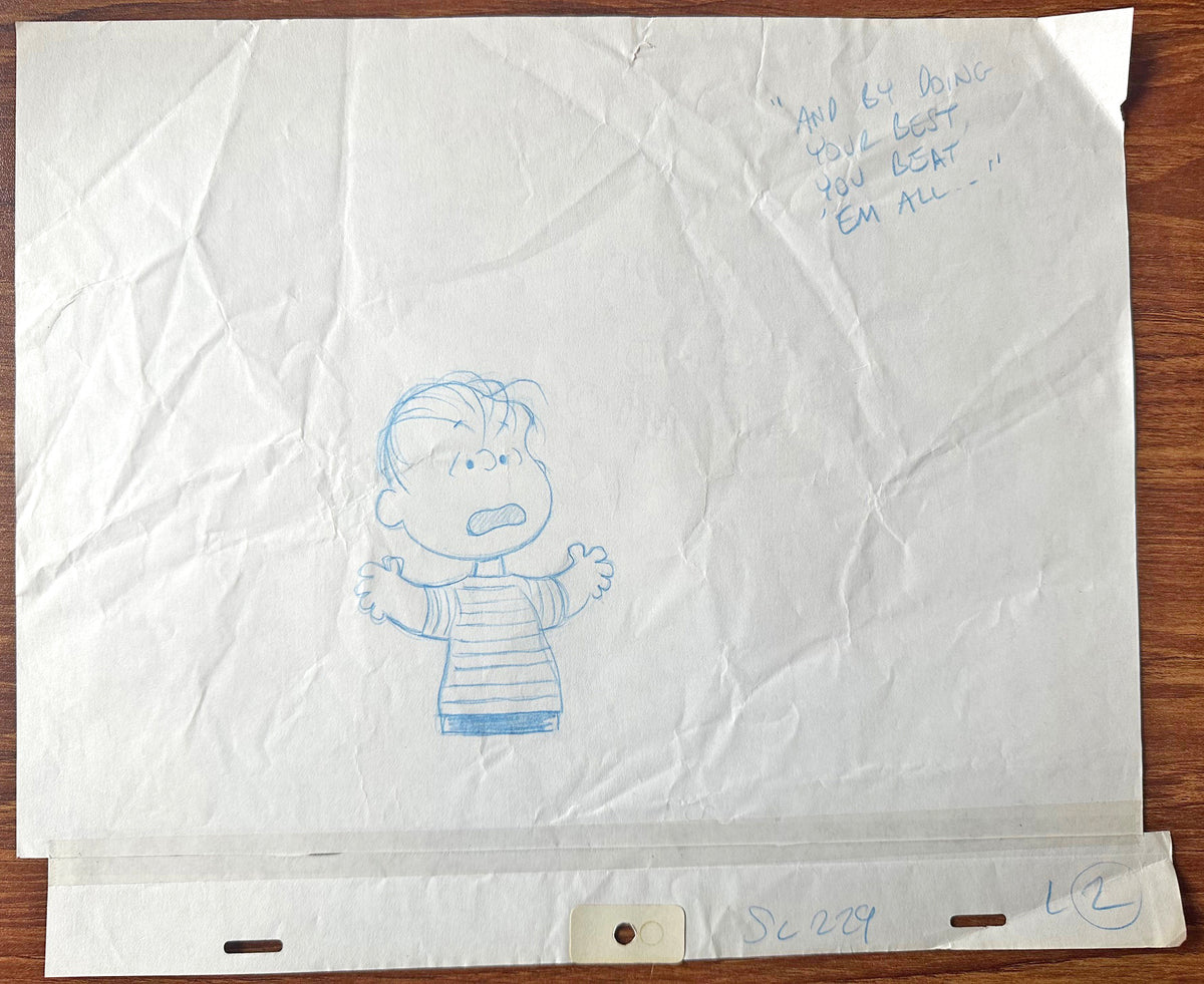 Linus Charlie Brown You're a Good Sport PEANUTS Cel Drawing 1975 Schulz 516
