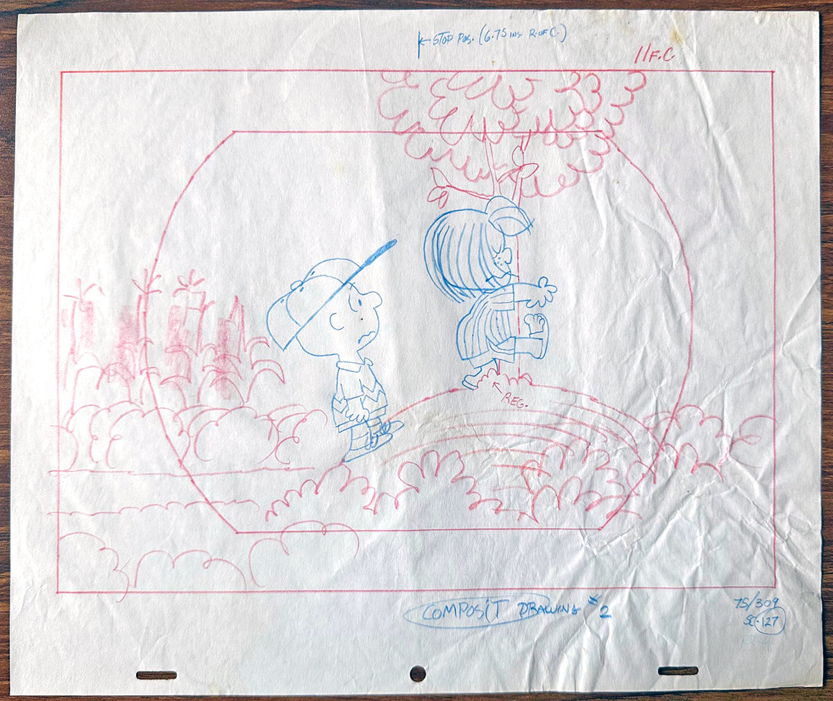 Charlie Brown Its Arbor Day PEANUTS Baseball Cel Drawing 1976 Schulz 520
