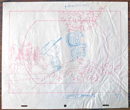 Charlie Brown Its Arbor Day PEANUTS Baseball Cel Drawing 1976 Schulz 520