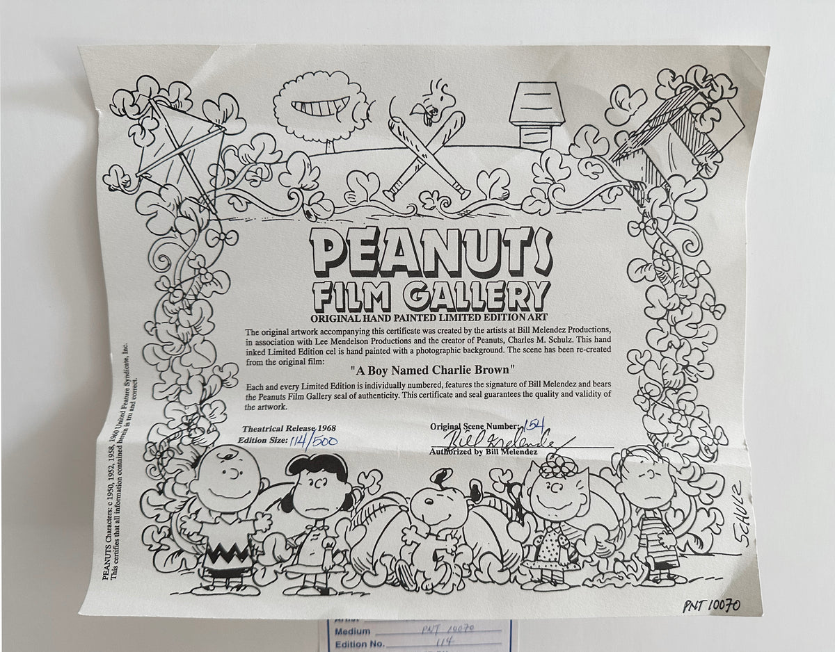 PEANUTS Charlie Brown Baseball Cel Limited Edition SIGNED by Bill Melendez Interesting Discussions from A Boy Named Charlie Brown