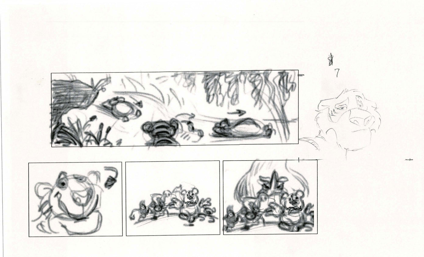 Jungle Cubs Disney Storyboard Copy LOT WITH 4 Drawing Pages Animator Wendell Washer Estate 1996-8