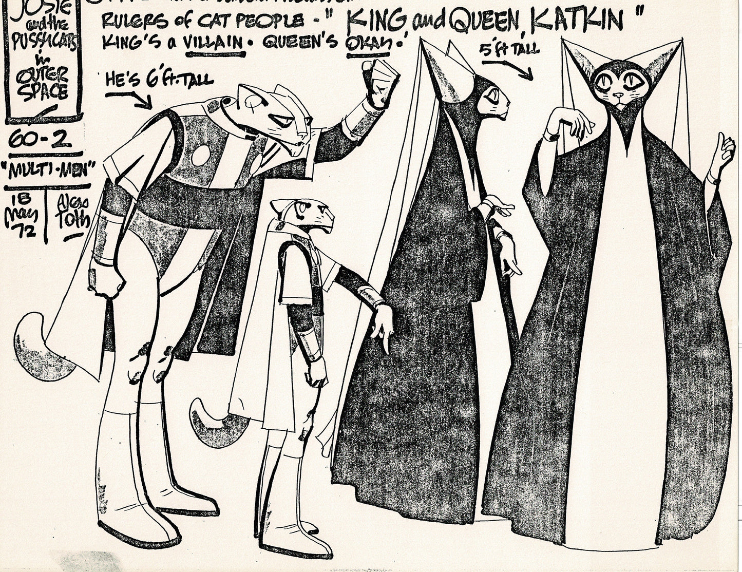 Josie and the Pussycats 1970 Alex Toth Production Model Sheet Copy Lot of 7 Pages from Hanna Barbera