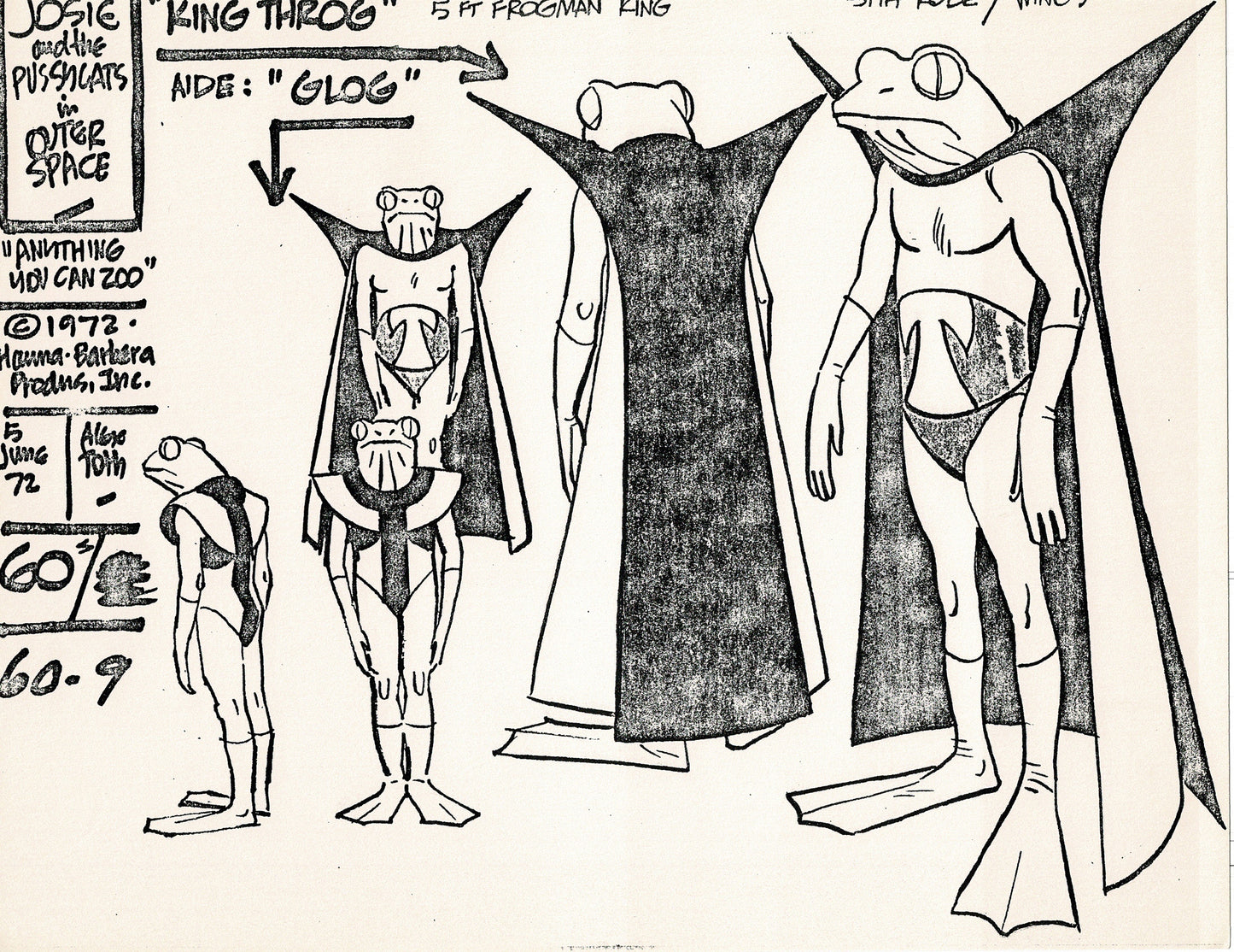 Josie and the Pussycats 1970 Alex Toth Production Model Sheet Copy Lot of 7 Pages from Hanna Barbera