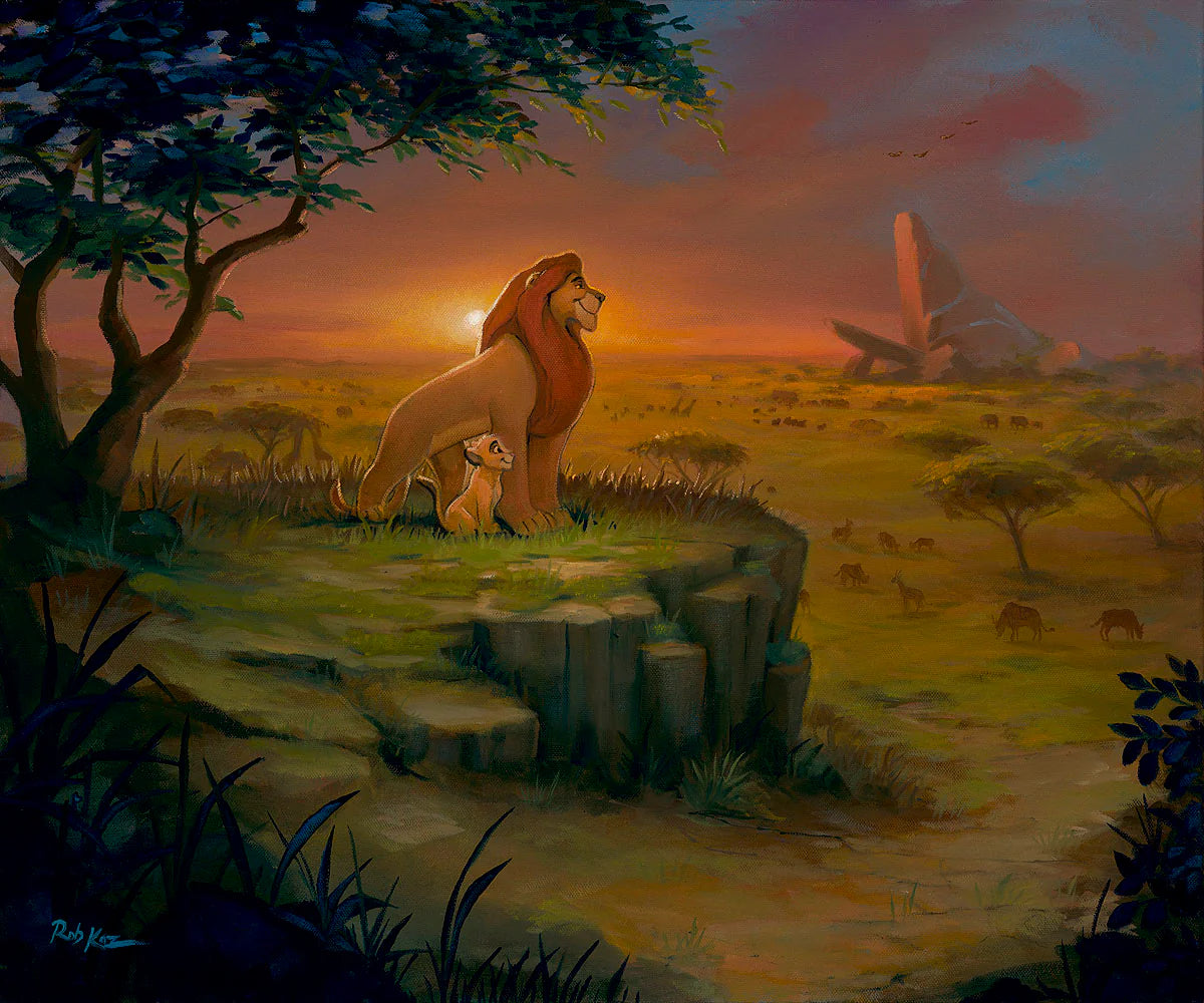 Lion King Simba and Mufasa Walt Disney Fine Art Rob Kaz Signed Limited Edition of 95 on Canvas "All the Light Touches"