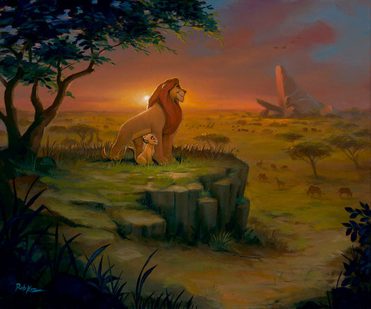 Lion King Simba and Mufasa Walt Disney Fine Art Rob Kaz Signed Limited Edition of 95 on Canvas "All the Light Touches"