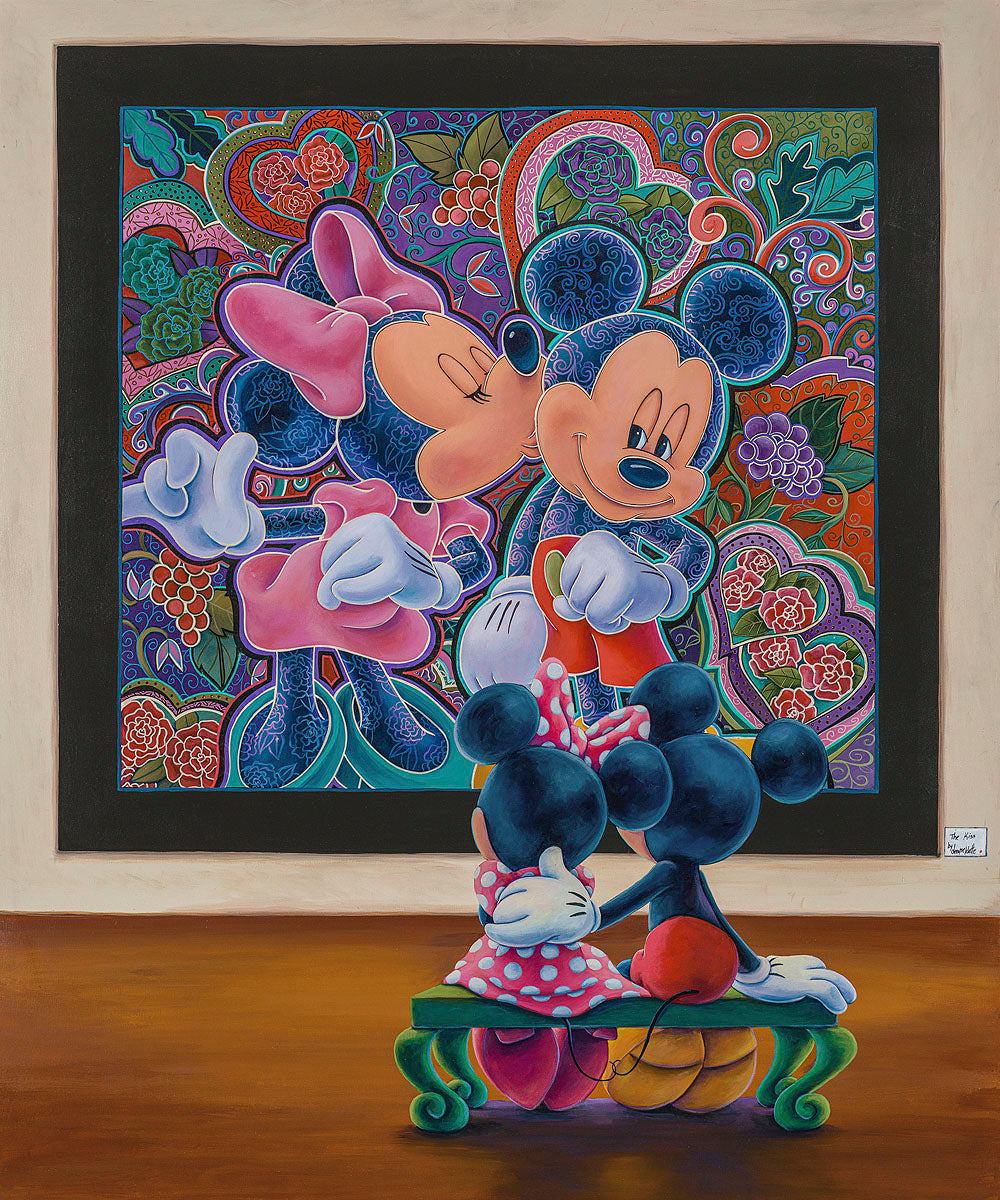 Mickey Mouse and Minnie at the Museum Walt Disney Fine Art Denyse Klette Signed Limited Edition of 195 on Canvas "Artistic Kiss"