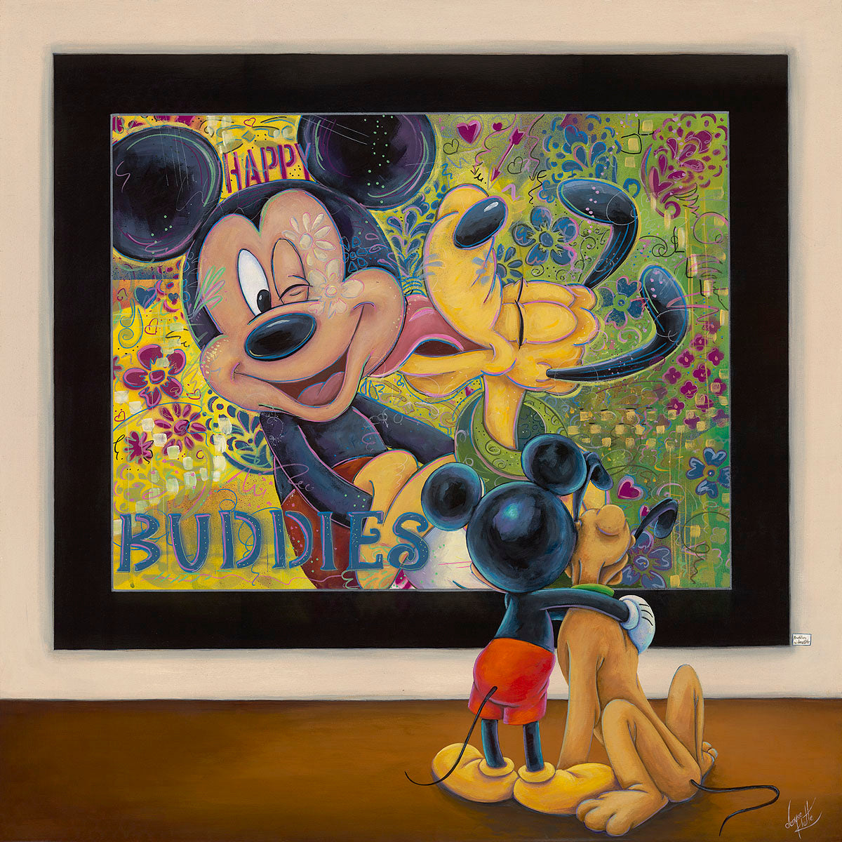 Mickey Mouse and Pluto at the Museum Walt Disney Fine Art Denyse Klette Signed Limited Edition of 195 on Canvas "Buddies"