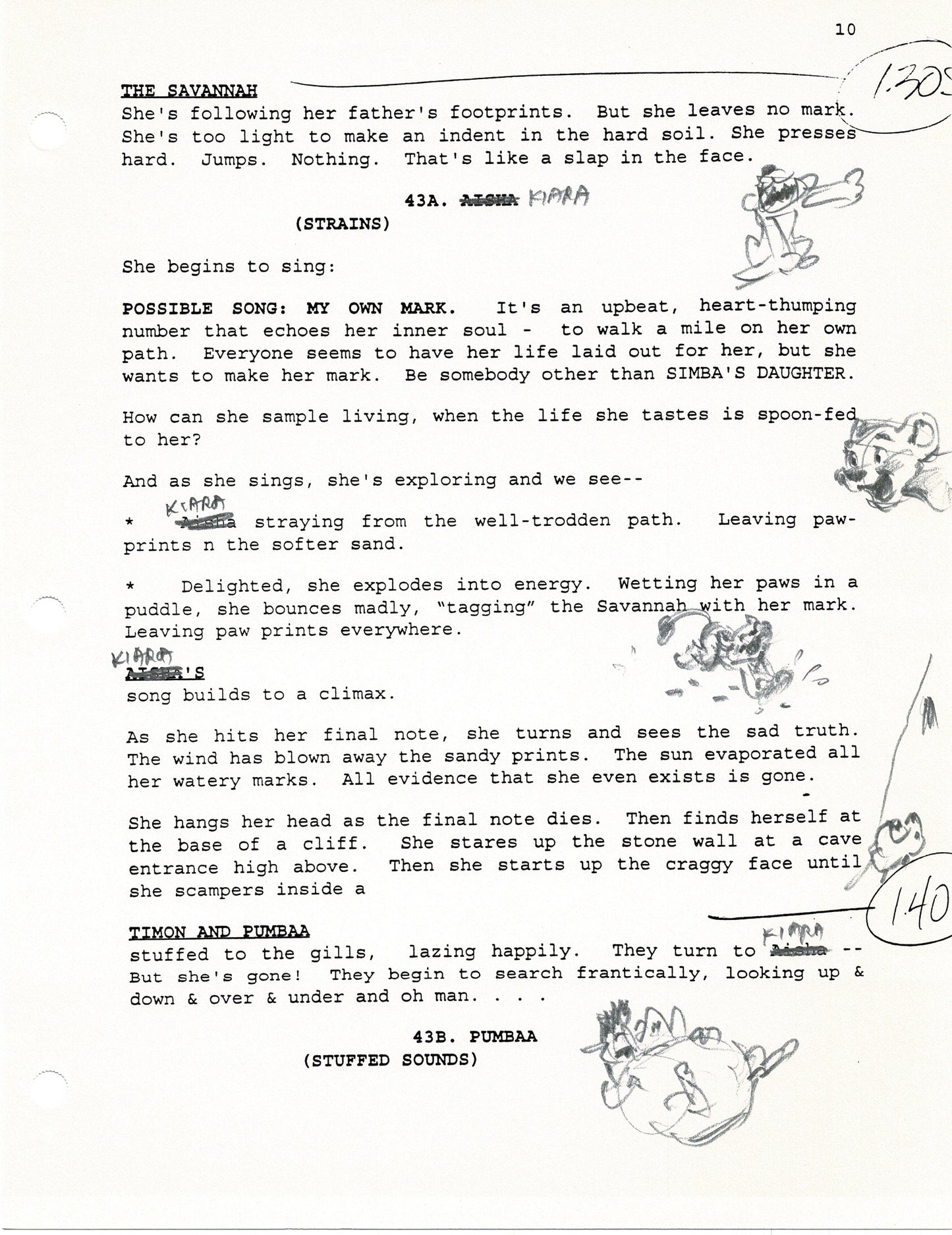 LION KING II Simba's Pride Disney Production Copy Script with 50 Pages of Sketches from the Wendell Washer's Estate 11-8