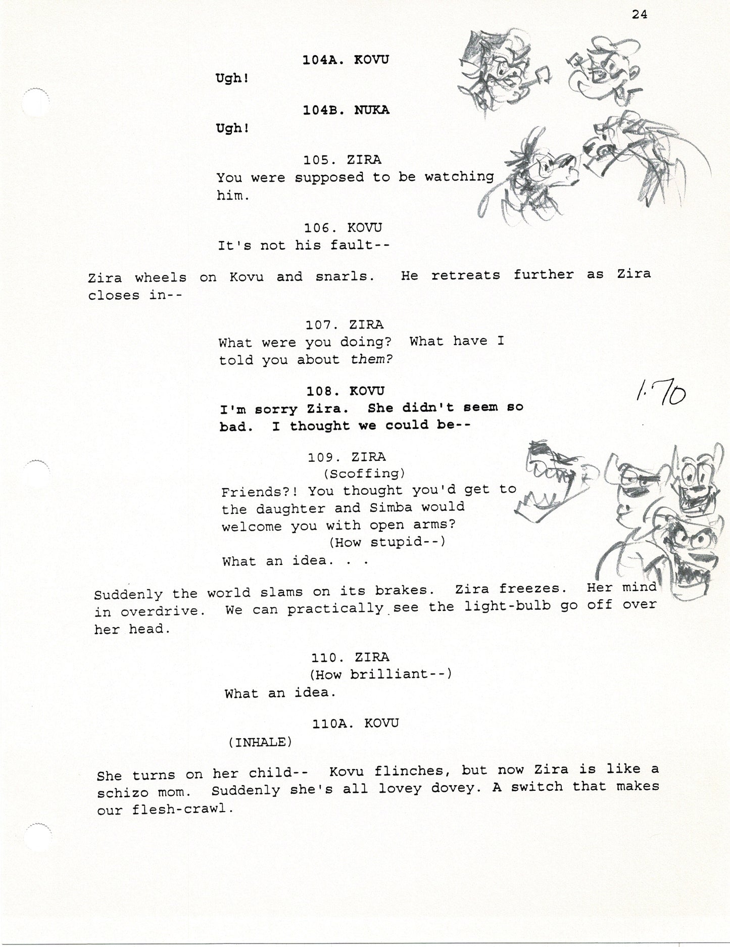 LION KING II Simba's Pride Disney Production Copy Script with 50 Pages of Sketches from the Wendell Washer's Estate 11-8