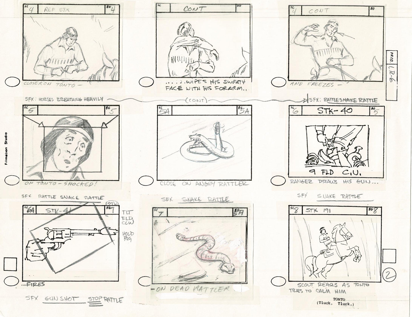 Lone Ranger Western Storyboard Animation Animation Page from Filmation 1980 E-003