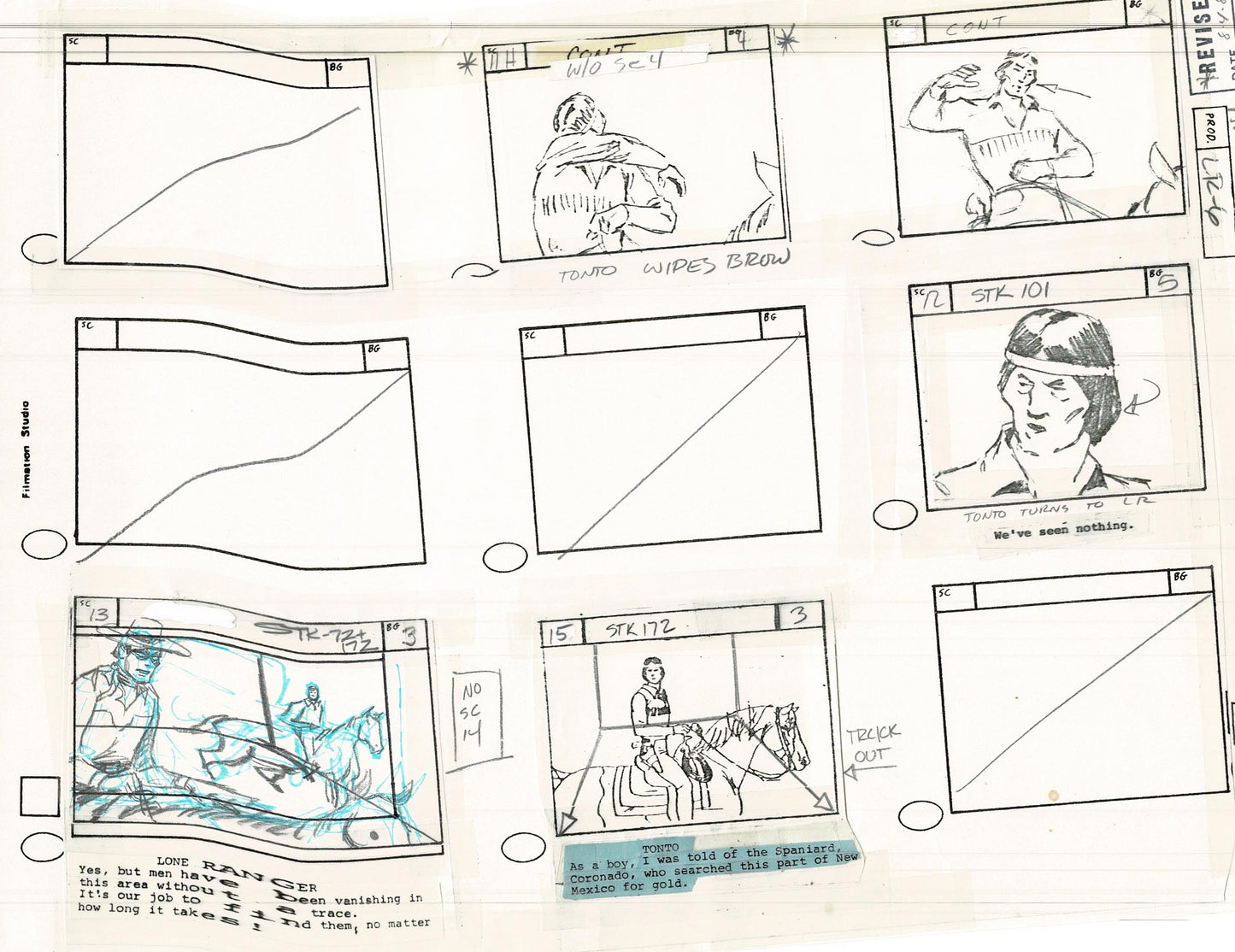 Lone Ranger Western Storyboard Animation Animation Page from Filmation 1980 E-006