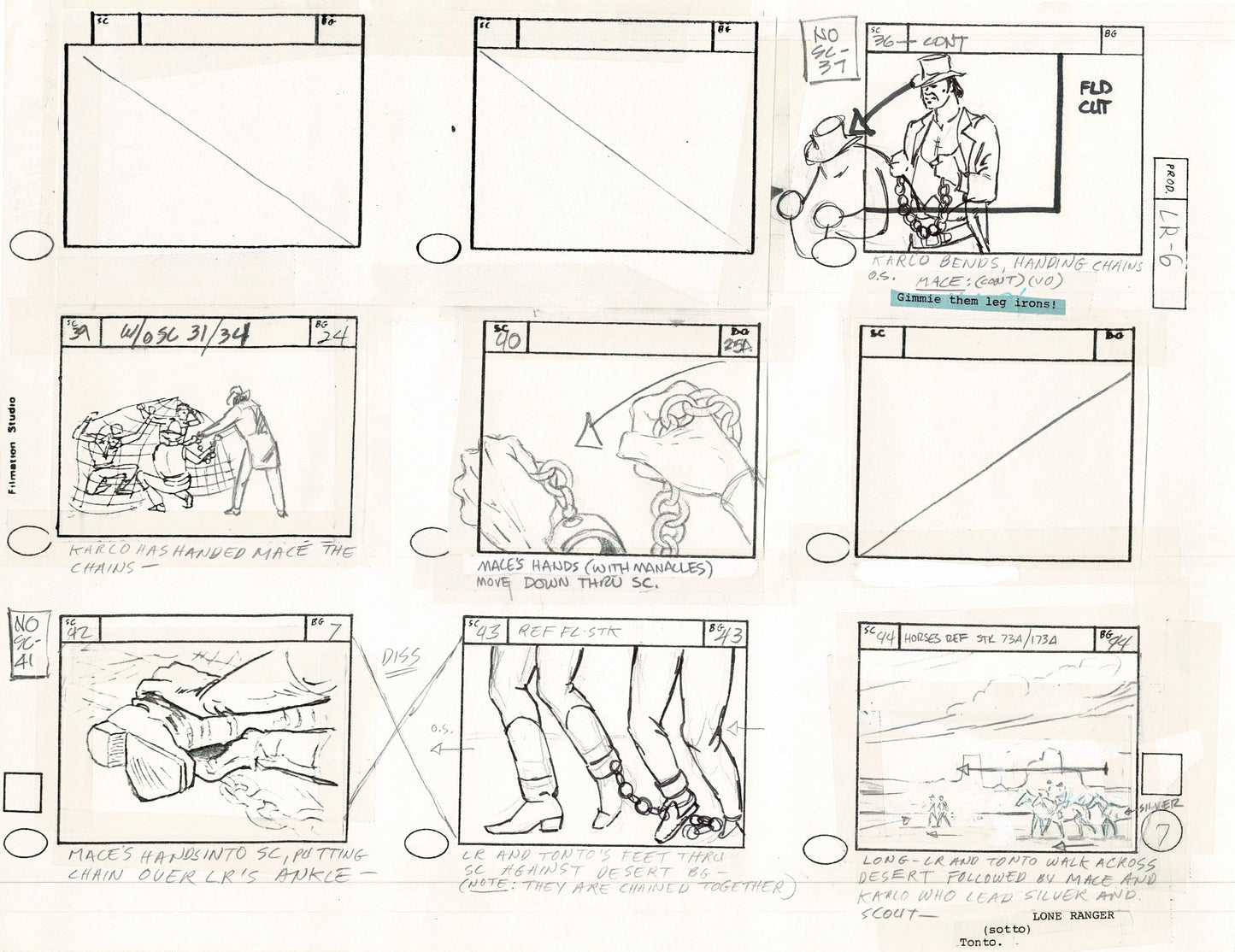 Lone Ranger Western Storyboard Animation Animation Page from Filmation 1980 E-010