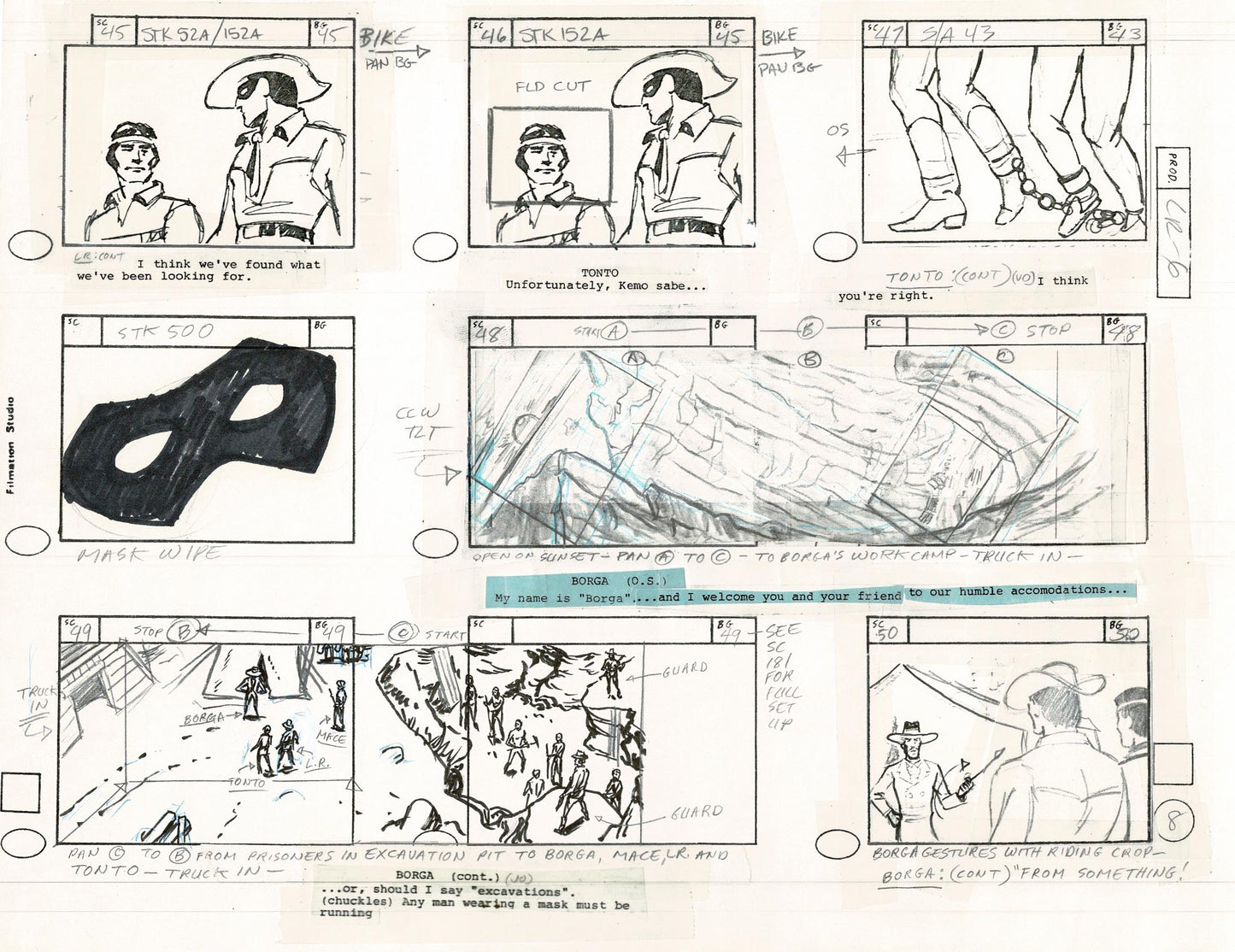 Lone Ranger Western Storyboard Animation Animation Page from Filmation 1980 E-011