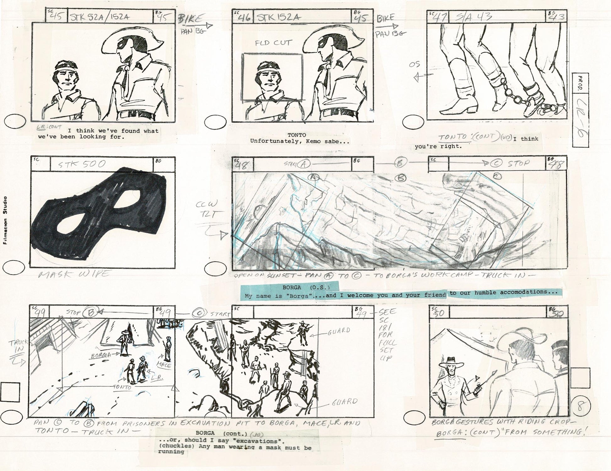 Lone Ranger Western Storyboard Animation Animation Page from Filmation ...