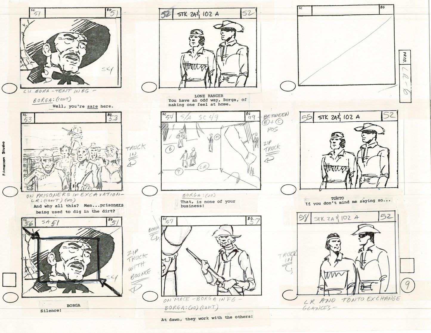 Lone Ranger Western Storyboard Animation Animation Page from Filmation 1980 E-012